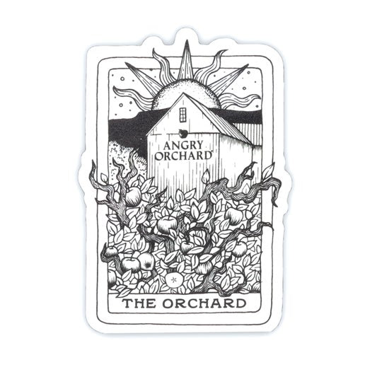 This sticker is a tarot design of the Angry Orchard. The name on the "tarot card" is "The Orchard". It shows the sticker without the holographics.
