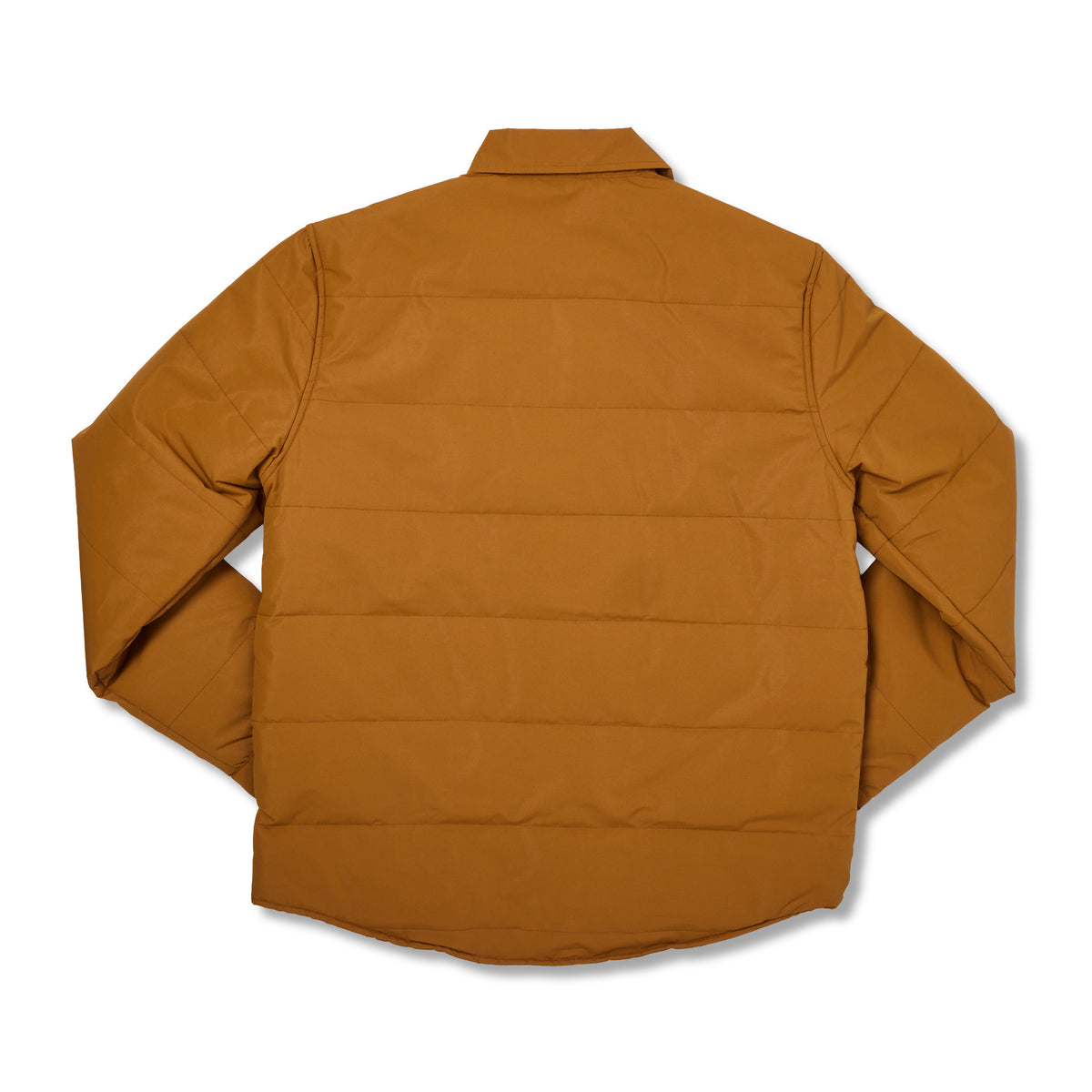 Brown button up jacket on white background.