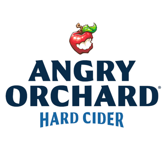 Angry Orchard Hard Cider text logo with apple. 