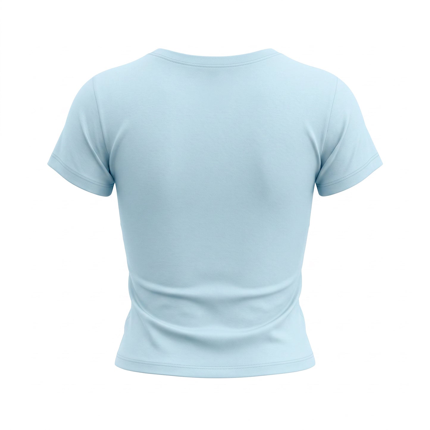 A light blue short-sleeve crewneck t-shirt shown from the back, photographed on a solid white background.