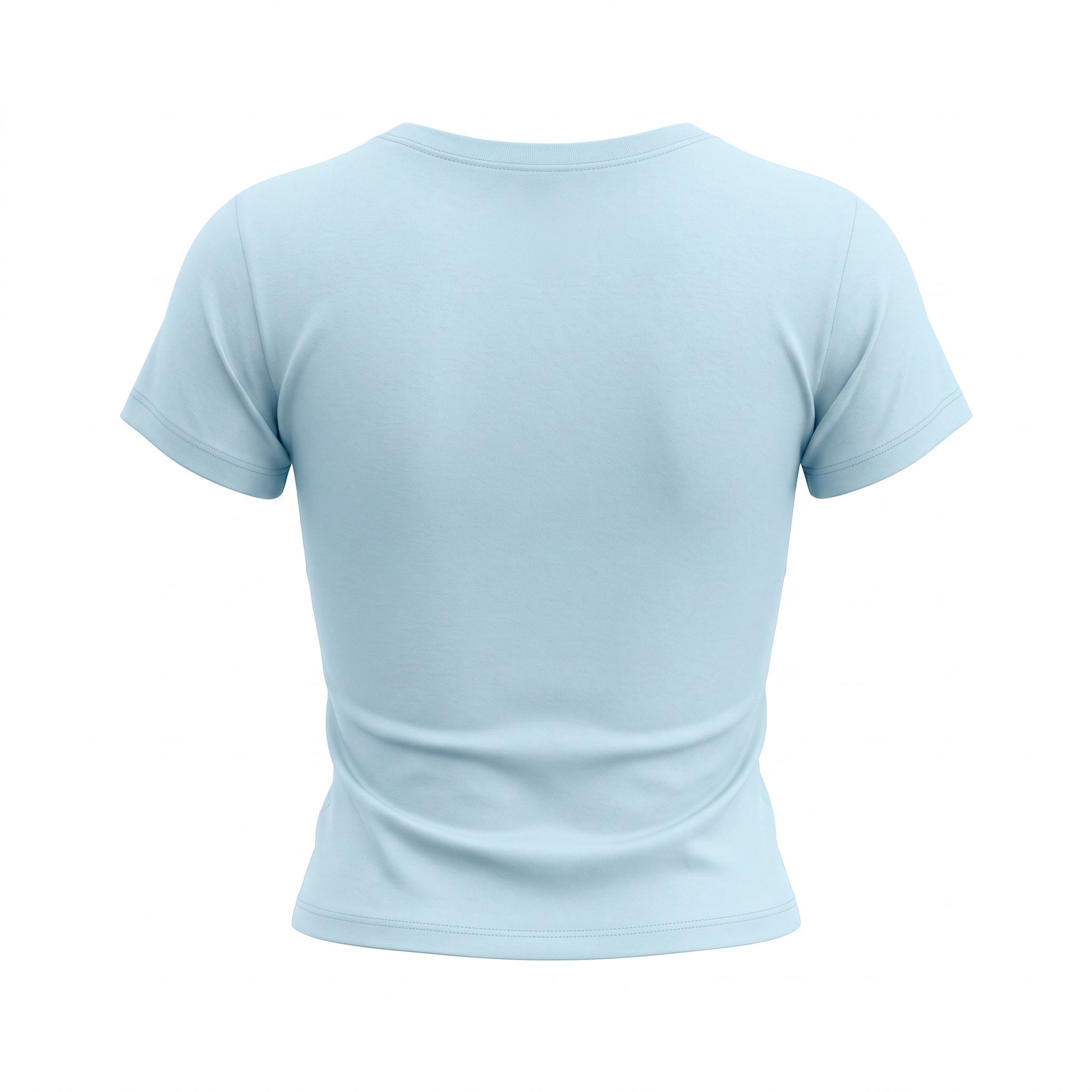 A light blue short-sleeve crewneck t-shirt shown from the back, photographed on a solid white background.