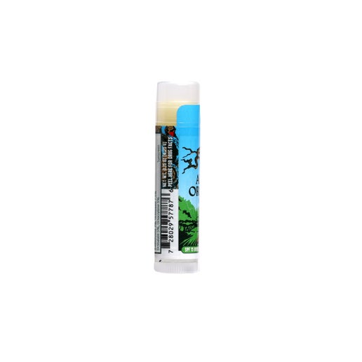 This image shows the front of the lip balm which features imagery of the Angry Orchard, and some facts about the lip balm.