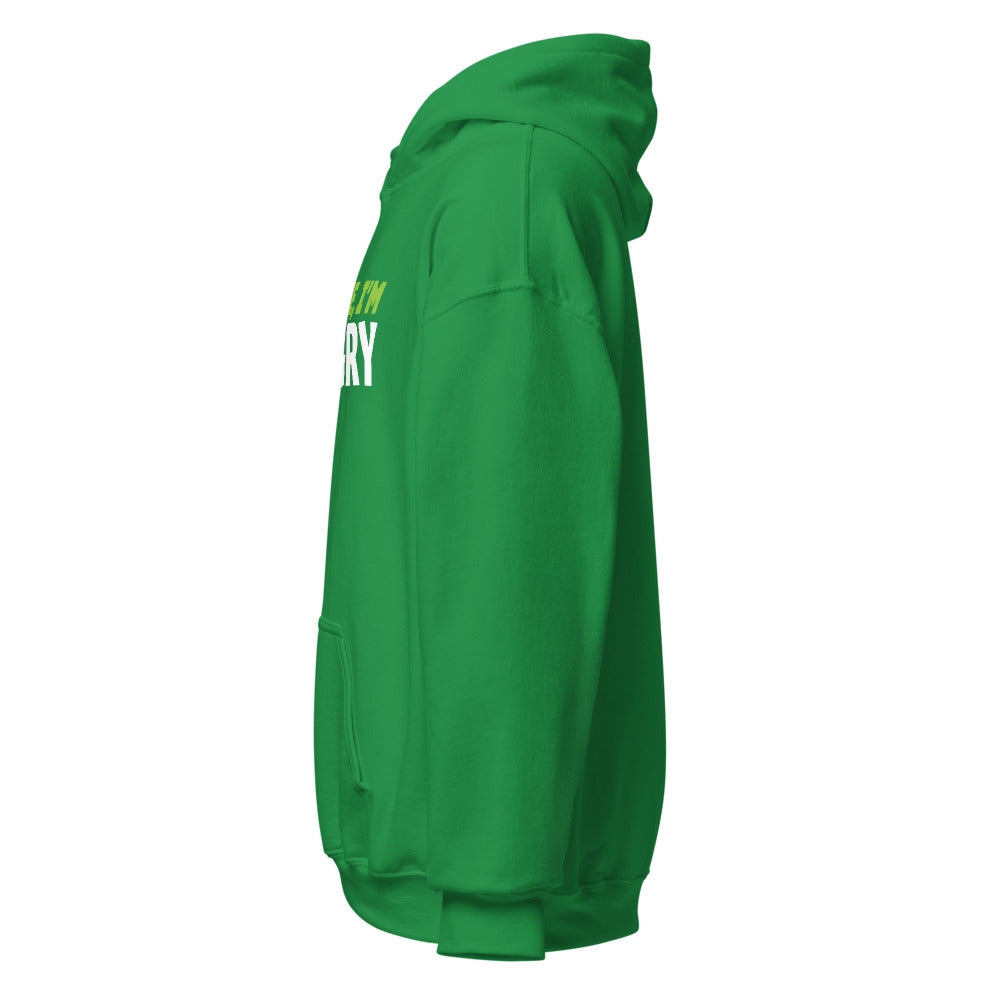 Left side of Angry Orchard Kiss Me I'm Angry Hoodie in Shamrock Green.